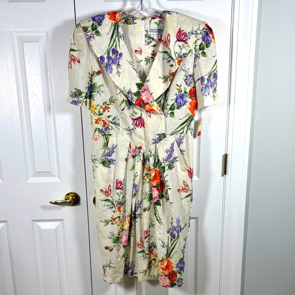 VTG 90s Jessica Howard Mitchell Rodbell Floral Short Puff Sleeve 16